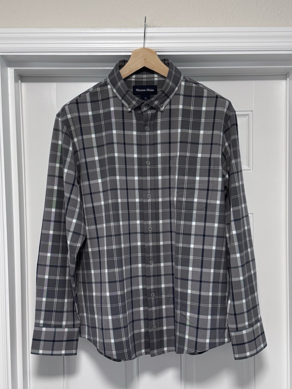 Mizzen+Main Pewter Plaid City Flannel Shirt XL Trim Performance Stretch